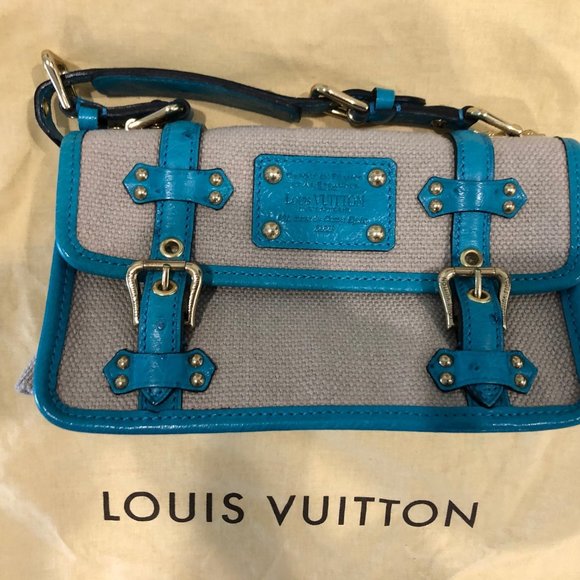 Louis Vuitton Limited Edition Trianon Canvas Turquoise Ostrich Sac Express PM Ba - Picture 2 of 6